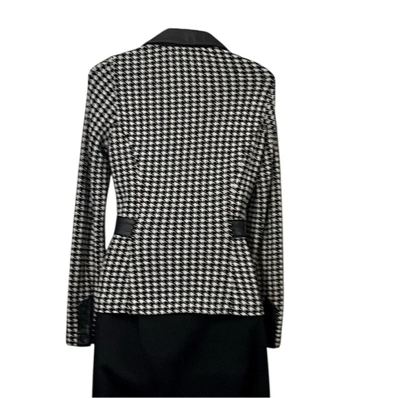 Classiques Entier Wool Leather Houndstooth Knit Blazer Fitted Cardigan Sweater